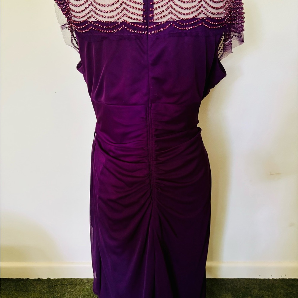 R&M Richards US 16W Beaded Boatneck Deep Wine Purple Midi Sheath Dress - Picture 7 of 10